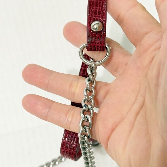 Travel Smith Crossbody Soft Leather Purse Red Lizard Emboss Chain Card Slots - Picture 4 of 9